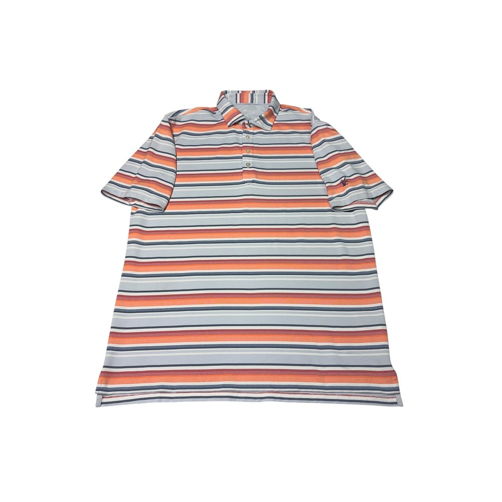 Johnnie-O Mens Large Striped Performance Polo Shirt Blue Orange Short Sleeve L